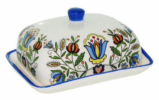 Polish Kashubian Folk Art Ceramic Butter Dish