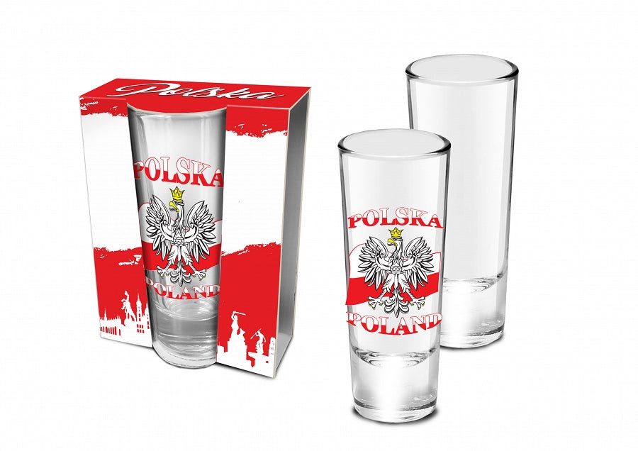 Polska Poland Eagle on Flag Tall Shot Glass in Box