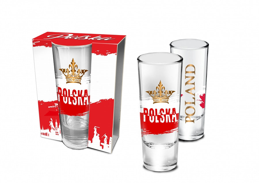 POLSKA POLAND Gold Crown Tall Shot Glass in Box