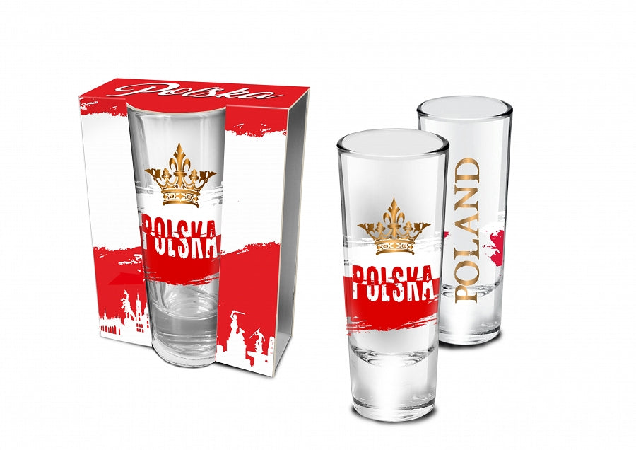 POLSKA POLAND Gold Crown Tall Shot Glass in Box