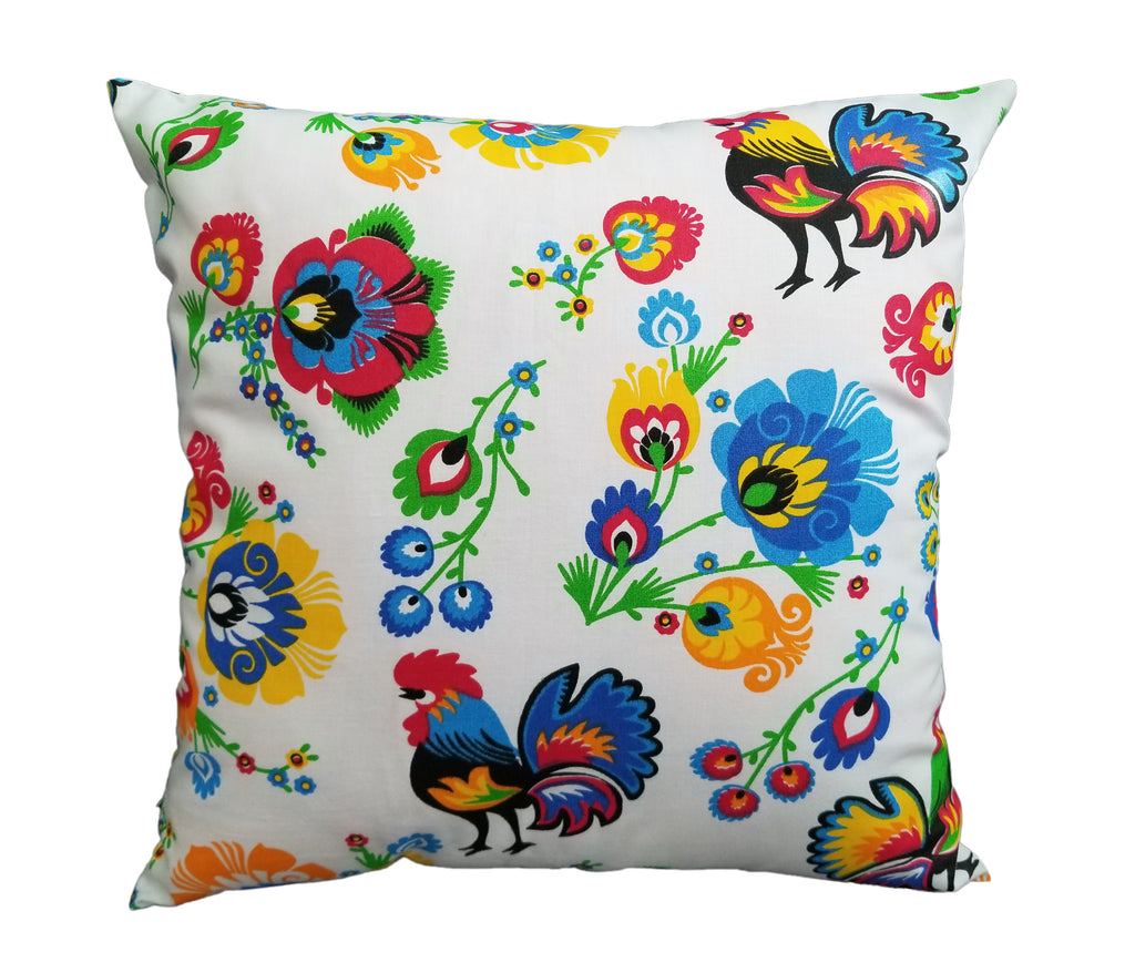 Polish Lowicz Roosters Folk Art Accent Pillow Case