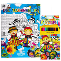 Polish Folk Art Coloring Book with Stickers and 12 Colored Pencils