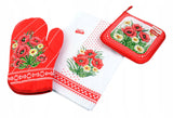 Polish Poppies Flowers Oven Mitt, Pot Holder & Kitchen Towel Set