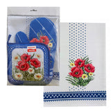 Polish Poppies Flowers Oven Mitt, Pot Holder & Kitchen Towel Set