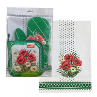 Polish Poppies Flowers Oven Mitt, Pot Holder & Kitchen Towel Set