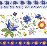 Polish Folk Art Kashubian Blue Border Napkins, Set of 20