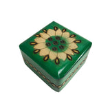Polish Folk Floral Rosette Wooden Box with Brass Inlays, 3"x3"