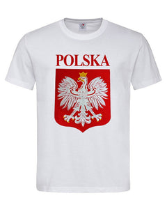 Polska Polish Eagle Emblem Unisex Crew Neck T-Shirt, White