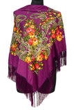 Traditional Russian Pashmina Folk Shawl with Fringes - Russian Collection, Magneta Purple