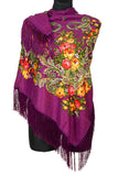 Traditional Russian Pashmina Folk Shawl with Fringes - Russian Collection, Magneta Purple