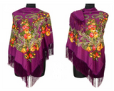 Traditional Russian Pashmina Folk Shawl with Fringes - Russian Collection, Magneta Purple