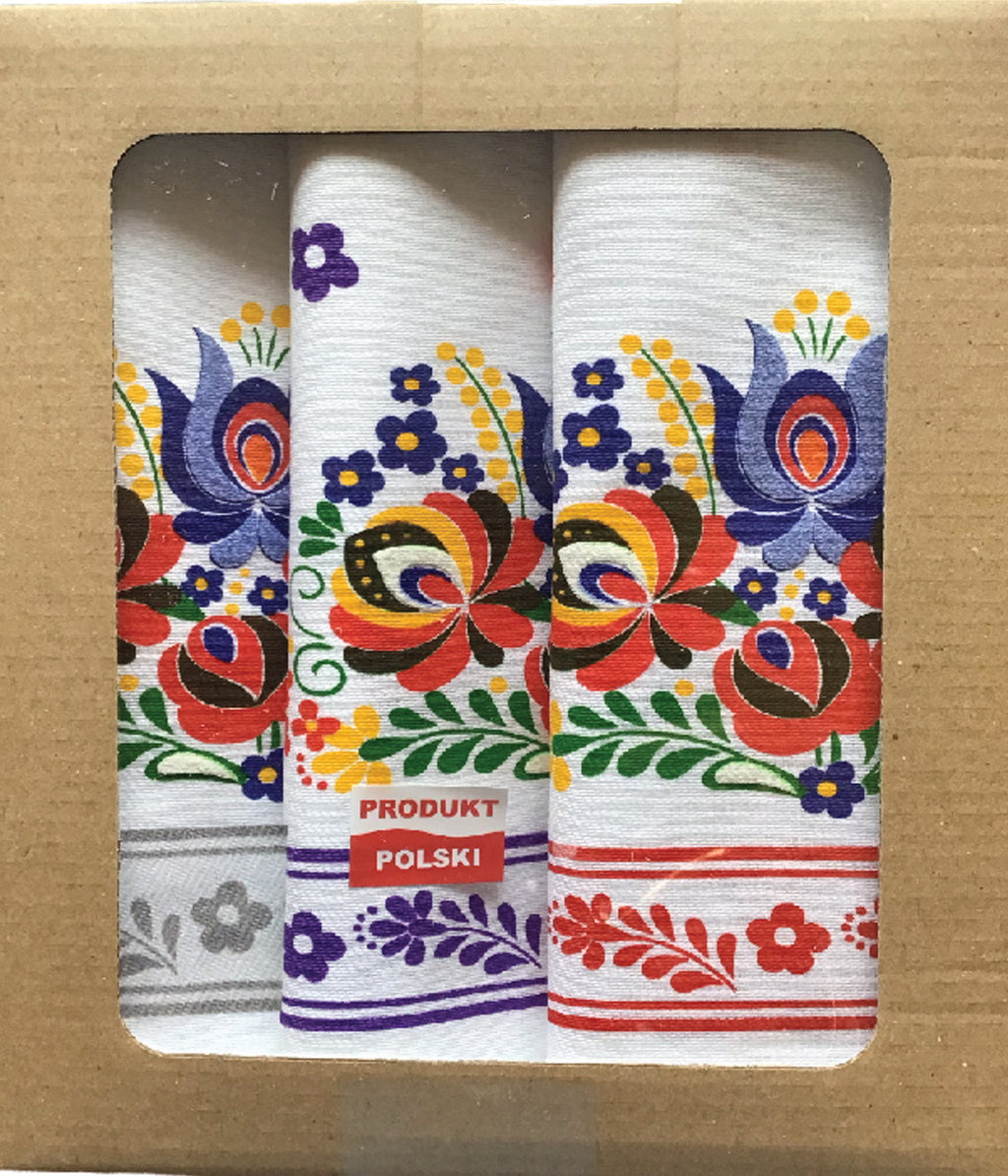 Polish Folk Art Set of 3 Kitchen Towels in Box (Traditional Folk)