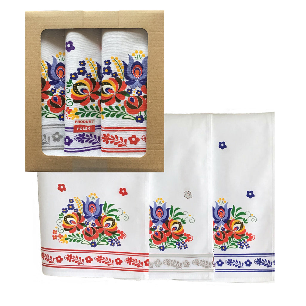 Polish Folk Art Set of 3 Kitchen Towels in Box (Traditional Folk)