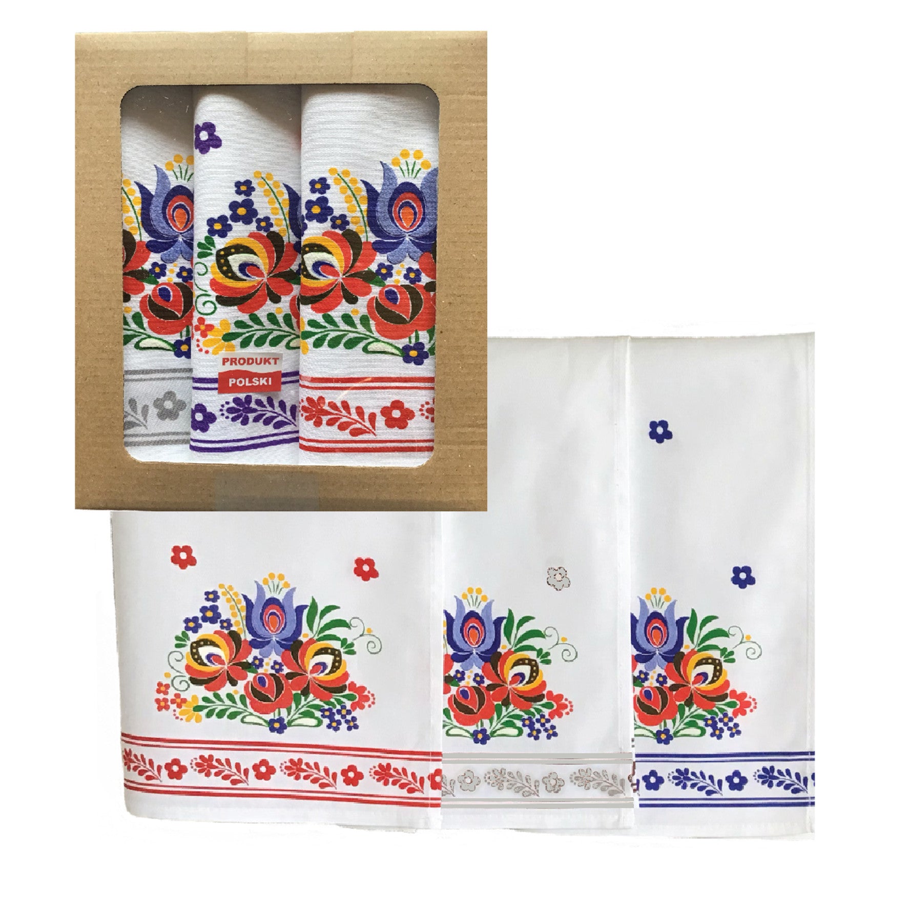 Polish Folk Art Set of 3 Kitchen Towels in Box (Traditional Folk)
