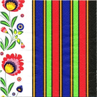 Polish Striped Lowicz Flowers Folk Art Luncheon Napkins, Set of 20