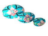 3 in 1 Polish Handpainted Wooden Nesting Eggs, 3.5" - Teal Blue
