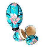 3 in 1 Polish Handpainted Wooden Nesting Eggs, 3.5" - Teal Blue