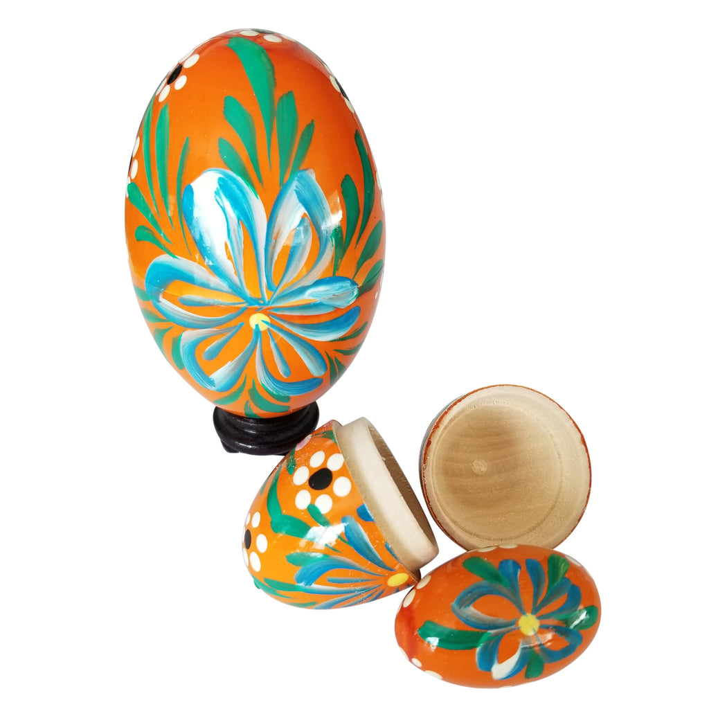 3 in 1 Polish Handpainted Wooden Nesting Eggs, 3.5" - Orange
