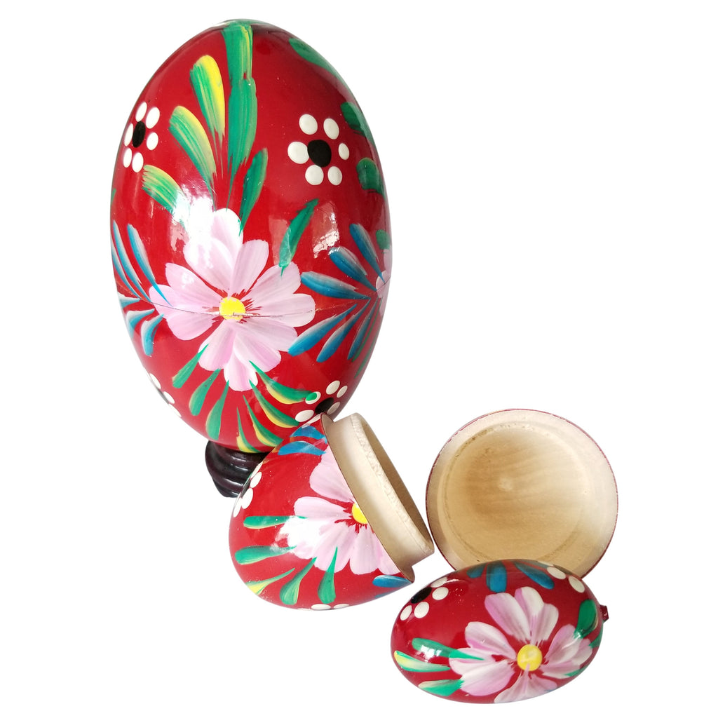 3 in 1 Polish Handpainted Wooden Nesting Eggs, 3.5" - Red