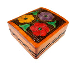 Polish Folk Floral Wooden Box with Brass Inlays, 4.5"x4"