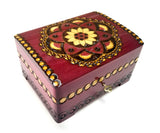 Polish Folk Floral Rosette Wooden Box with Brass Inlays and Key, 7"x 5.5"