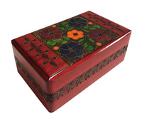 Polish Folk Floral Wooden Box with Brass Inlays and Inside Compartments