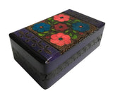 Polish Folk Floral Wooden Box with Brass Inlays and Inside Compartments