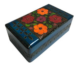 Polish Folk Floral Wooden Box with Brass Inlays and Inside Compartments