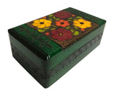 Polish Folk Floral Wooden Box with Brass Inlays and Inside Compartments