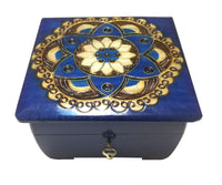 Polish Folk Floral Rosette Wooden Box with Brass Inlays and Key, 6