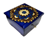 Polish Folk Floral Rosette Wooden Box with Brass Inlays and Key, 6"x6"