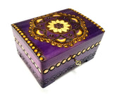 Polish Folk Floral Rosette Wooden Box with Brass Inlays and Key, 7"x 5.5"