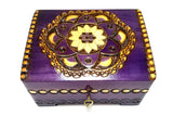 Polish Folk Floral Rosette Wooden Box with Brass Inlays and Key, 7"x 5.5"
