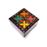 Polish Folk Floral Colorful Wooden Box with Brass Inlays, 3"x3"