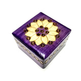 Polish Folk Floral Rosette Wooden Box with Brass Inlays, 3"x3"
