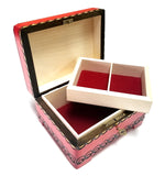 Polish Folk Floral Rosette Wooden Box with Brass Inlays and Key, 7"x 5.5"