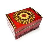 Polish Folk Floral Rosette Wooden Chest Box with Brass Inlays