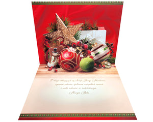 Large Traditional 3D Pop-Up Polish Christmas Greeting Card with Ornaments