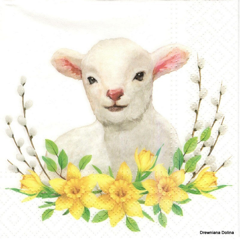 Polish Easter Lamb with Daffodils and Pussy Willow Napkins, Set of 20