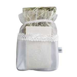Traditional Polish Lace White Pouch Holder with Christmas Wafer & Hay Set