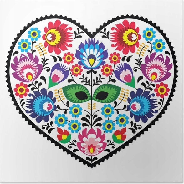 Polish Lowicz Heart Folk Art Luncheon Napkins, Set of 20