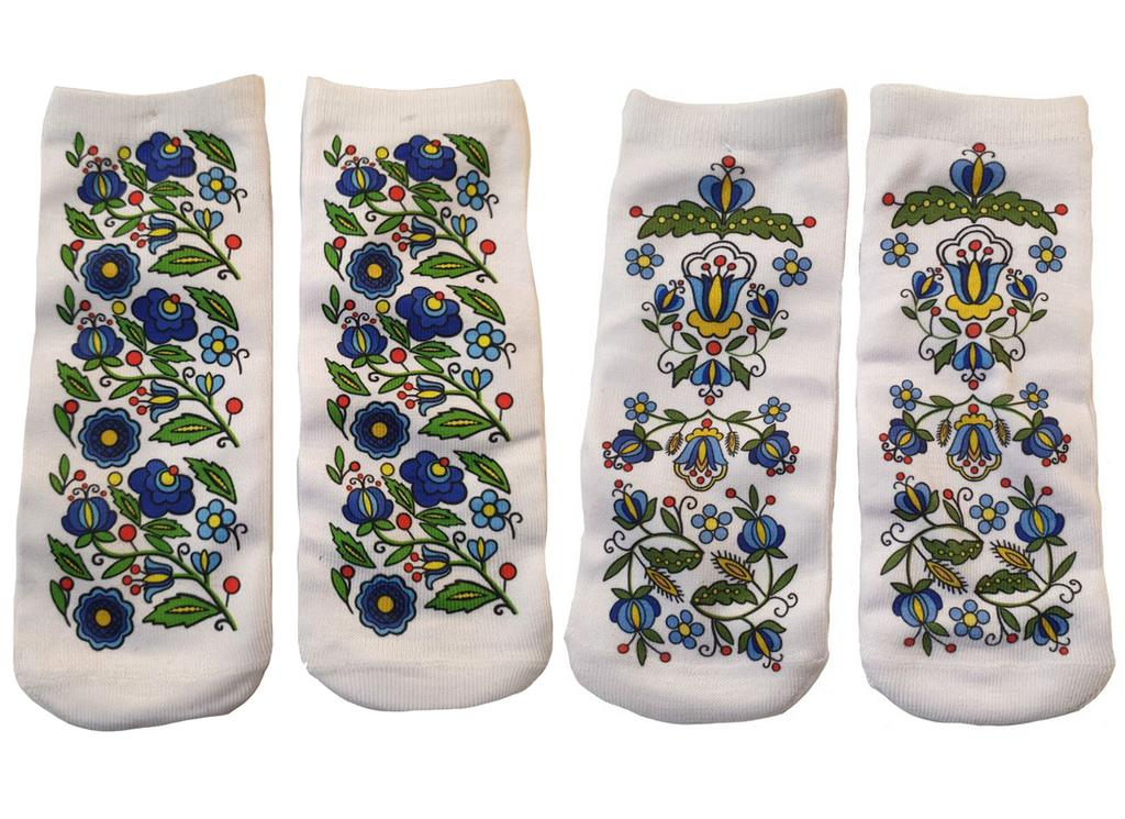 Women's Polish Folk Art Kashubian Ankle High Socks, Set of 2 Pairs (B)