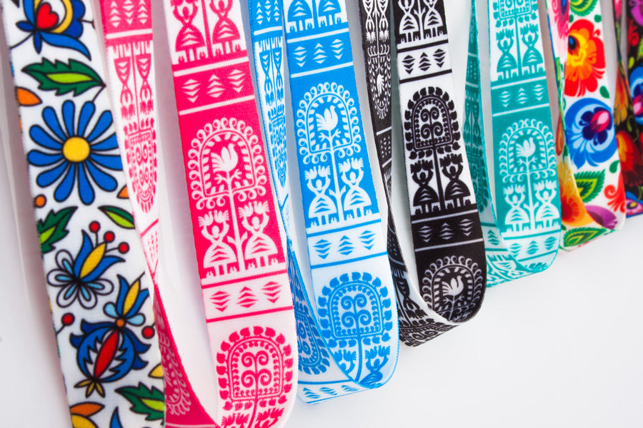 Polish Kurpie Folk Art Neck Strap Lanyard (Pink)