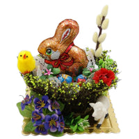 Polish Decorative Gift Basket with Chocolate Easter Bunny and Egg