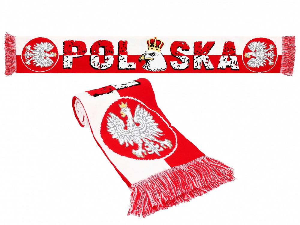 Thick Double-sided Knitted Polska Poland Soccer Scarf, Polska Crowned Eagle