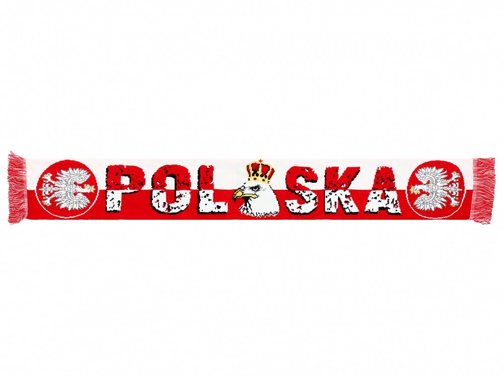 Thick Double-sided Knitted Polska Poland Soccer Scarf, Polska Crowned Eagle