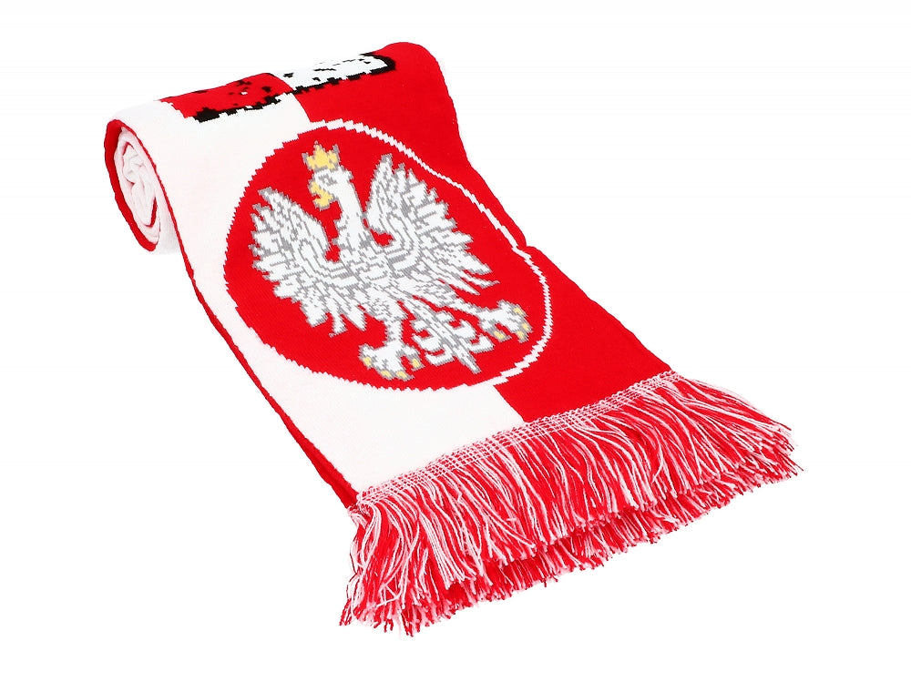 Thick Double-sided Knitted Polska Poland Soccer Scarf, Polska Crowned Eagle