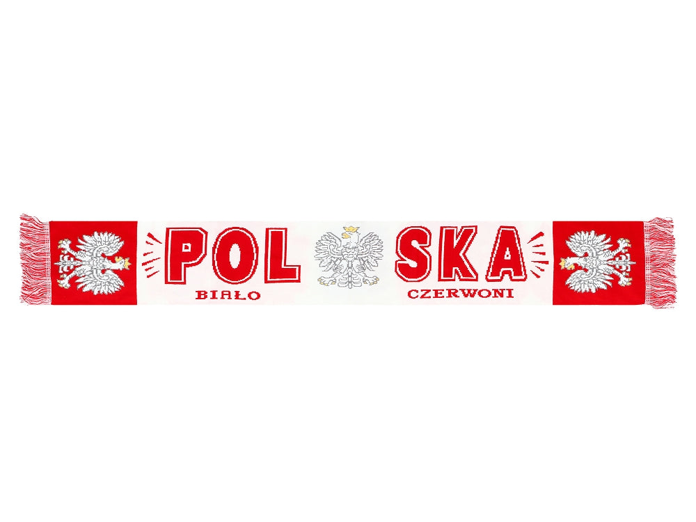 Thick Double-sided Knitted Polska Poland Soccer Scarf, Polska Bialo-Czerwoni