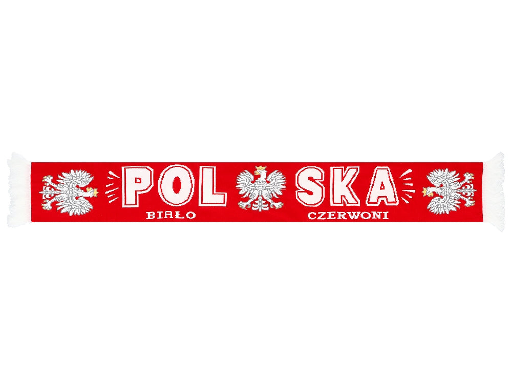 Thick Double-sided Knitted Polska Poland Soccer Scarf, Polska Bialo-czerwoni Red