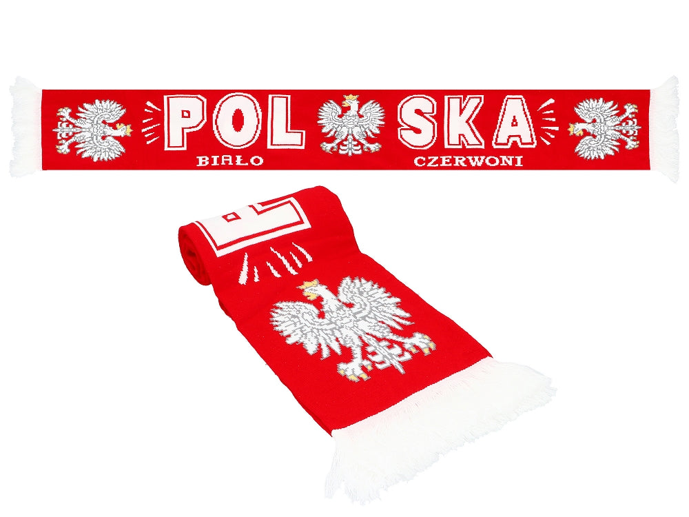 Thick Double-sided Knitted Polska Poland Soccer Scarf, Polska Bialo-czerwoni Red